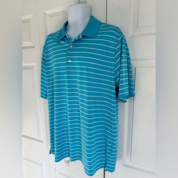 Greg Norman Golf Polo Shirt Striped Short Sleeve Size Large Blue Play Dri - Picture 3 of 9